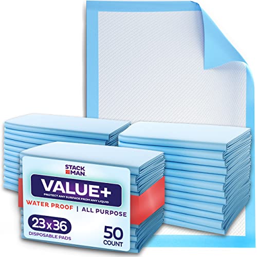 Chucks Pads Disposable [50-Pack] Underpads 23x36 Incontinence Chux Pads Absorbent Fluff Protective Bed Pads, Pee Pads for Babies, Kids, Adults & Elderly | Puppy Pads Large for Training Leak Proof
