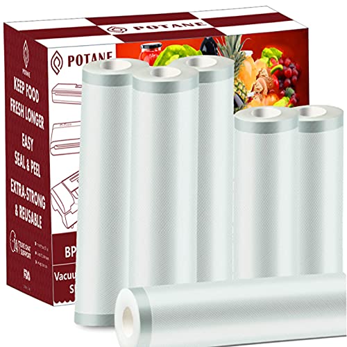 POTANE 6 Pack 11'x20'(3Rolls) and 8'x20' (3Rolls)Thickened Vacuum Sealer Bags , Smell-Proof, Puncture Prevention, Heavy duty for POTANE, Food Saver, Great for Vacuum storage,Meal Prep or Sous Vide