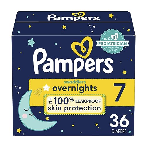 Pampers Swaddlers Overnights Diapers - Size 7, 36 Count, Disposable Baby Diapers, Night Time Skin Protection