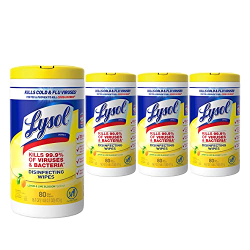 Lysol Disinfectant Wipes, Multi-Surface Antibacterial Cleaning Wipes, For Disinfecting and Cleaning, Lemon and Lime Blossom, 80 Count (Pack of 4)(Packaging may vary)