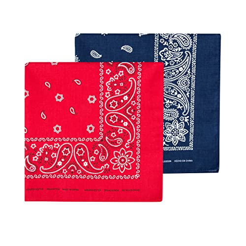 Levi's Men's 100% Cotton Multi-purpose Bandana Gift Sets – Headband, Wrap, Protective Coverage, Red/Blue, Pack 2