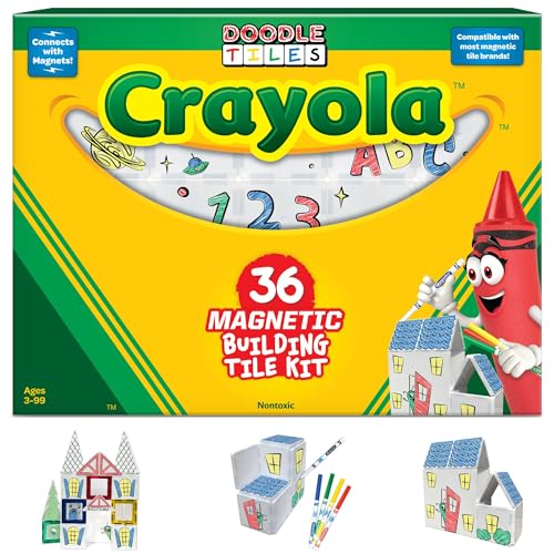 CreateOn Crayola Doodle Magnetic Tiles Building Set for Kids, Magnetic Kids’ Building Toys, STEM Toys for Boys and Girls Ages 3+, 36-Piece Set (Doodle House)