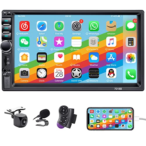 Double Din Car Stereo,7 Inch Car Radio with HD Touch Screen Bluetooth Car Stereo,Bluetooth Hands-Free Calling,Mirror Link,AUX/EQ/SWC