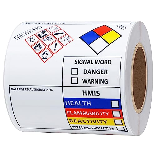 Hybsk Chemical Safety Labels for SDS NFPA HMIS OSHA | 4x3 inches MSDS Stickers with GHS Pictograms | HMIS & Hazard Compliant 100pcs Stickers