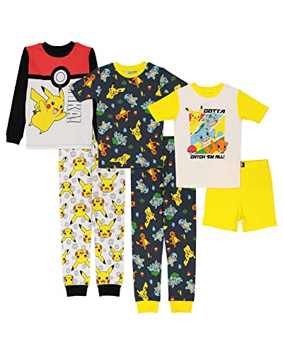 Pokemon Boys’ 6-Piece Snug-Fit Cotton Pajamas Set, Poke Treasure, 6