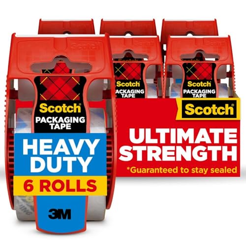Scotch Heavy Duty Packaging Tape, 1.88' x 22.2 yd, Designed for Packing, Shipping and Mailing, Strong Seal on All Box Types, 1.5' Core, Clear, 6 Rolls with Dispenser (142-6)