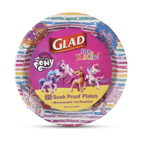 Glad for Kids My Little Pony Paper Plates | My Little Pony Plates with Stripes, Kids Paper Plates | My Little Pony Unicorn Large Paper Plates for Everyday Use, 8.5 inch Paper Plates 20 Ct