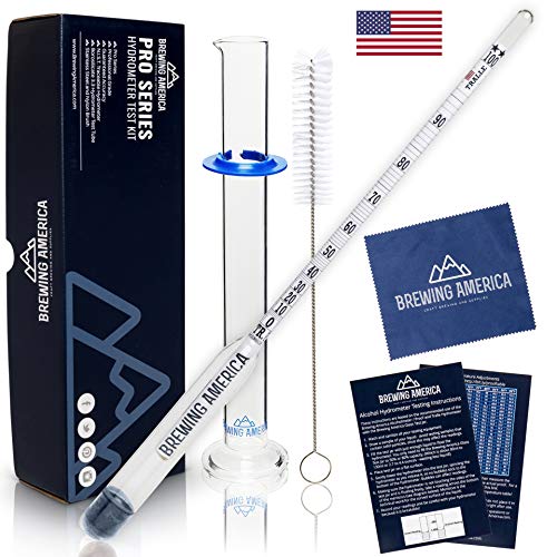 Hydrometer Alcohol Meter Test Kit: Distilled Alcohol American-Made 0-200 Proof Pro Series Traceable Alcoholmeter Tester Set with Glass Jar for Proofing Distilled Spirits - Made in America