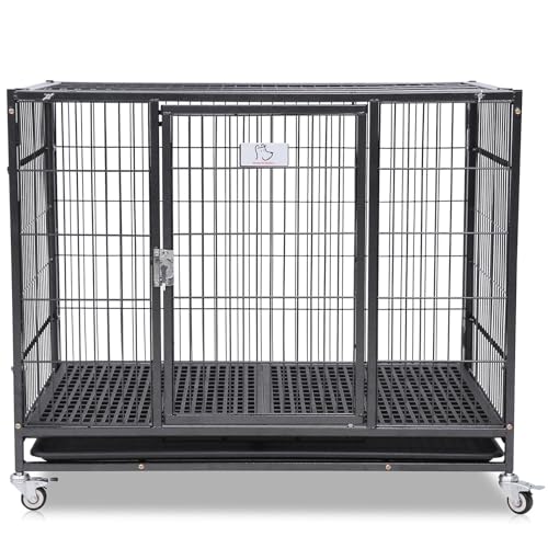 Homey Pet 37 inch Stackable Open Top Heavy Duty Dog Crate Cage for Medium Dog with Wheels and Removable Tray