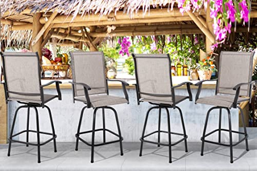 Shintenchi 4 Piece Outdoor Swivel Bar Stools, Patio Height Top Bar Stools Chairs Set of 4, All-Weather Textile Patio Bistro Bar high Chairs Set with High Back, Armrest for Lawn, Garden, Deck