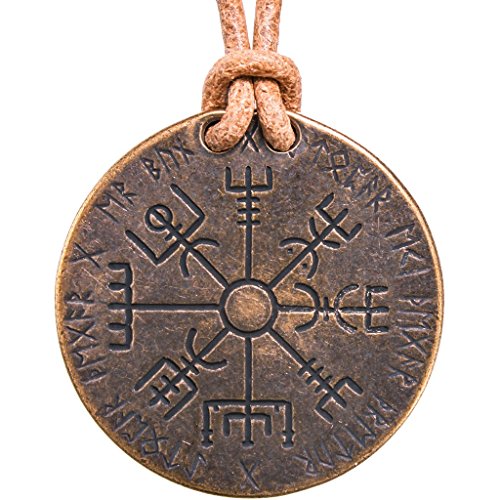 Shire Post Mint Vegvisir Norse Compass Necklace on Leather Cord