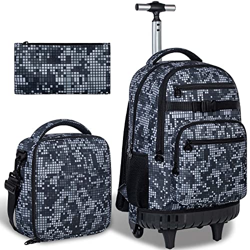 AGSDON Rolling Backpack for boys, Men Roller Wheels Bookbag, Laptop Wheeled School Bag with Wheels for Teens - Black