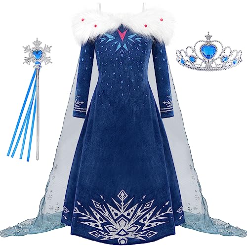 knemmy Elsa Costume for Girl Elsa Dress Frozen Cosplay Outfit Snow Princess Dress Up Halloween Birthday Party Outfit (5(130))