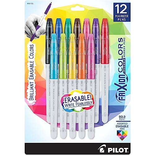 Pilot, FriXion Colors Erasable Marker Pens, Bold Point, Pack of 12, Assorted Colors