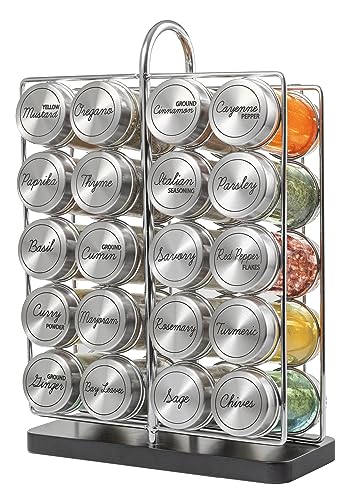 Orii 20 Jar Spice Rack Stainless Steel Filled with Spices - Standing Rack Shelf Holder & Countertop Spice Rack Tower Organizer for Kitchen Spices with Free Spice Refills for 5Years