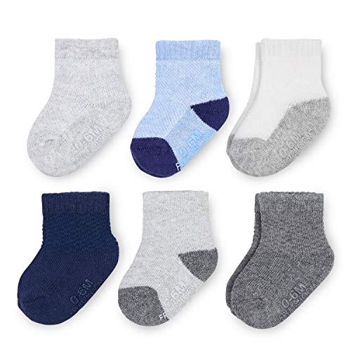 Fruit of the Loom Baby 6-Pack All Weather Crew-Length Socks, Mesh & Thermal Stretch - Unisex, Girls, Boys (0-6 Months, Blue)