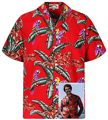 Paradise Found Jungle Bird Red Tom Selleck Magnum PI Hawaiian Shirt,X-Large