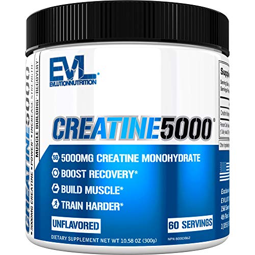 Evlution Pure Creatine Monohydrate Powder 5000mg Nutrition Pre and Post Workout Recovery Drink Mix Creatine Powder for Enhanced Muscle Mass Athletic Performance and Muscle Recovery - Unflavored