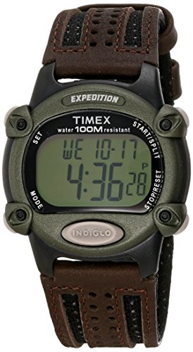 Timex Men's T48042 Expedition Full-Size Digital CAT Brown Nylon/Leather Strap Watch, Brown/Black/Green