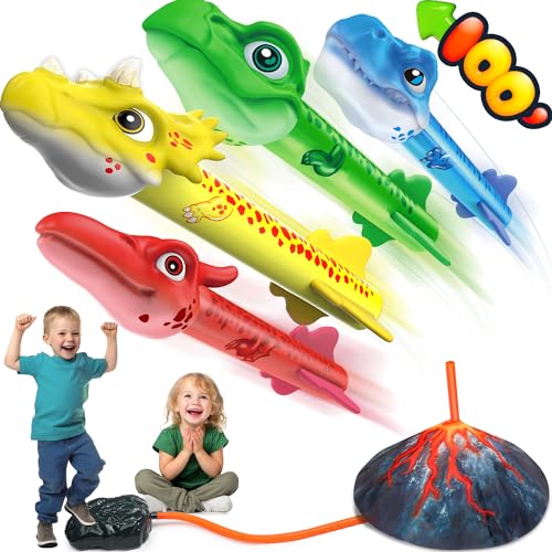 Huge Wave Dinosaur Rocket Launcher for Kids, Stomping Launch up Toys, Birthday Gifts for Boys Girls Age 2 3 4 5 6 7 8 Years Old, Outdoor Toys for Kids