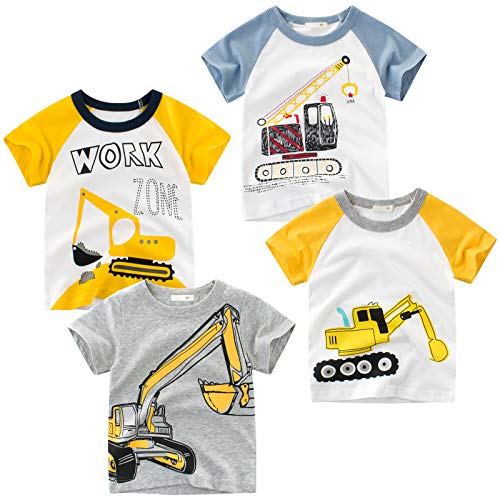 TABNIX Boys' 4-Pack Excavator Short Sleeve Crewneck T-Shirts Top Tee Size 2-7 Years Toddler Boys' Value Pack Cotton T-Shirt