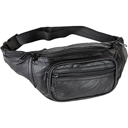 Home-X - Genuine Leather Lambskin Waist Bag Fanny Pack with RFID Protection, The Perfect to-Go Travel Bag for Men and Women of All Ages, Black