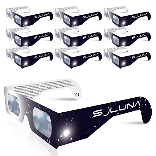 Solar Eclipse Glasses AAS Approved 2024 - Made in the USA CE and ISO Certified Safe Shades for Direct Sun Viewing (10 Pack)