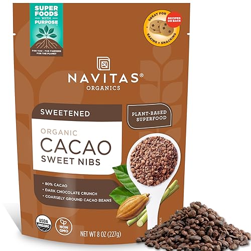 Navitas Organics Cacao Sweet Nibs 8oz. Bag, 56 Servings — Organic, Non-GMO, Gluten-Free