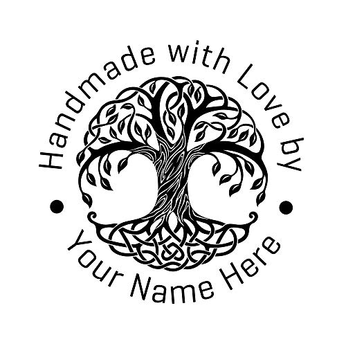 Custom Handmade with Love by Stamp Personalized Tree of Life Design Monogram Script Font Rubber Flash Stamper Self Inking Business Stamps