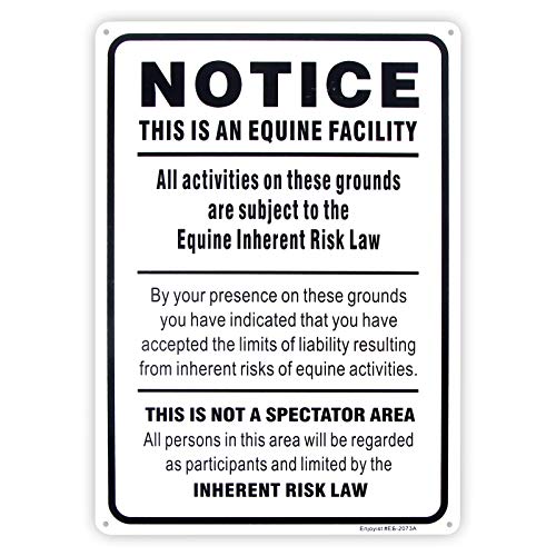 Enjoyist Equine Liability Sign, Statute Horse Barn Stable Farm Sign,- 10'x 14' - .040 Aluminum Reflective Sign Rust Free Aluminum-UV Protected and Weatherproof