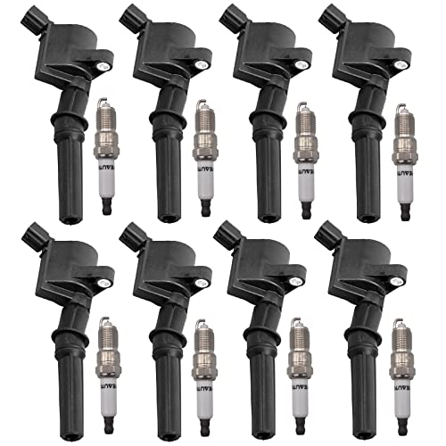OYEAUTO Ignition Coil Pack Iridium Spark Plug Pack DG508 Set of 8 Compatible with Ford Lincoln Mercury F150 F250 F350 E150 E250 Expedition Mustang Lincoln 4.6L 5.4L