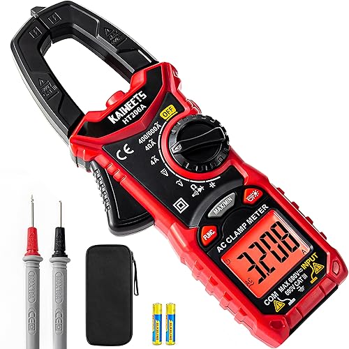 KAIWEETS Digital Clamp Meter 4000 Counts, Auto-ranging Amp Voltage Tester, Clamp Multimeter with Backlight/Flashlight, Measures AC Current, AC/DC Voltage, Capacitance, Resistance, Diodes, Continuity