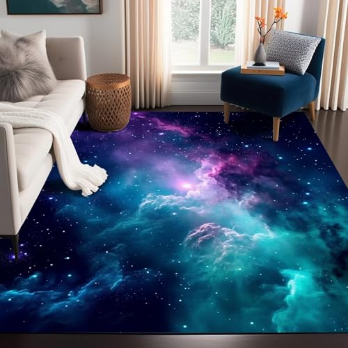 5' X 7' Galaxy Area Rug Dark Blue Starry Sky Carpets for Kids Bedroom Living Room Glitter Outer Space Throw Rugs Floor Mat