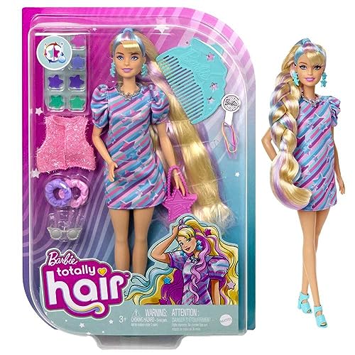 Barbie Totally Hair Doll, Star-Themed with 8.5-inch Fantasy Hair & 15 Styling Accessories (8 with Color-Change Feature)