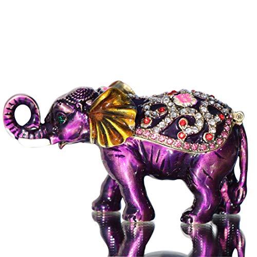 Waltz&F Purple elephant Hinged Trinket Box Bejeweled Hand-painted Ring Holder Animal Figurine Collectible