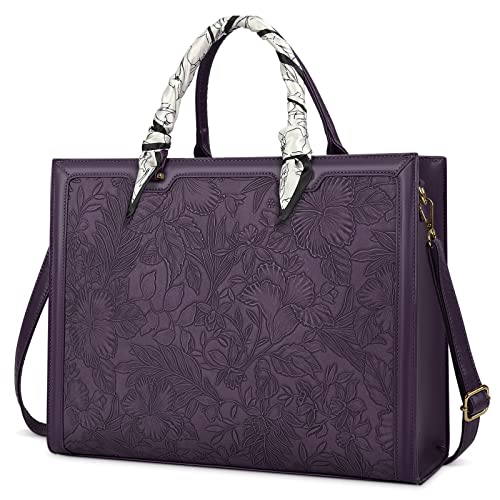 Laptop Bag for Women 15.6 Inch Laptop Tote Bag Waterproof Leather Computer Tote Bag Business Lightweight Office Briefcase Large Capacity Handbag Shoulder Bag Plum