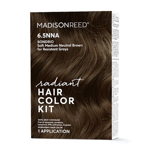 Madison Reed Radiant Hair Color Kit, Soft Medium Neutral Brown for 100% Coverage of Resistant Gray Hair, Ammonia-Free, 6.5NNA Sondrio Brown, Permanent Hair Dye, Pack of 1