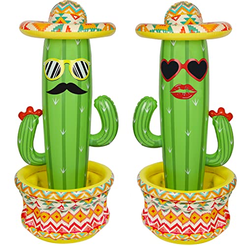 Triumpeek 2 Packs Inflatable Cactus Cooler, 55' Fiesta Cactus Ice Bucket Wearing Sombreros for Summer Swimming Pool Hawaiian Themed Party Supplies, Cinco de Mayo Inflatable Party Cooler Decor