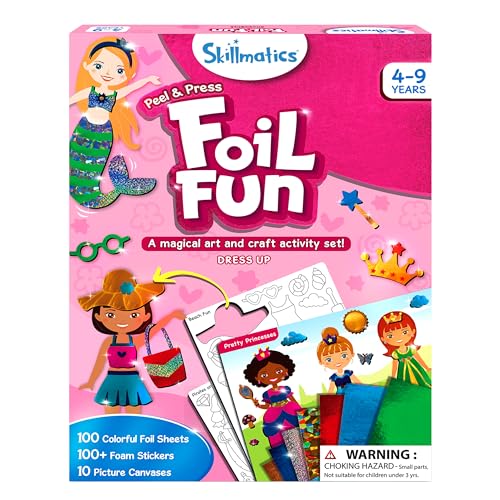 Skillmatics Art & Craft Activity - Foil Fun Dress Up, No Mess Art for Kids, Craft Kits & Supplies, DIY Creative Activity, Gifts for Girls & Boys Ages 4, 5, 6, 7, 8, 9, Travel Toys