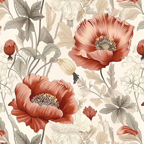 Jeweluck Floral Peel and Stick Wallpaper Vintage Floral Wallpaper 15.7inch x 118.1inch Boho Floral Contact Paper Leaf Floral Wallpaper Peel and Stick Botanical Self Adhesive Removable Wallpaper