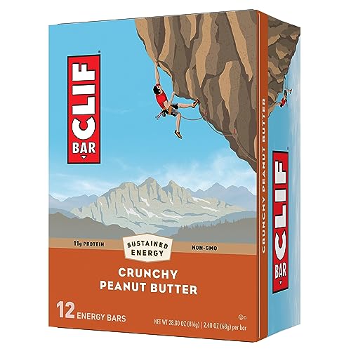 CLIF BAR - Crunchy Peanut Butter - Made with Organic Oats - 11g Protein - Non-GMO - Plant Based - Energy Bars - 2.4 oz. (12 Pack)