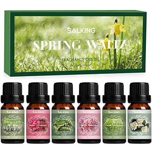 SALKING Spring Fragrance Oils Set, Premium Essential Oils Gift Set for Diffuser, Scented Oil for Soap & Candle Making - After Rain, Fresh Cut Grass, Sweet Pea, Rose Geranium, Cherry Blossom, Gardenia
