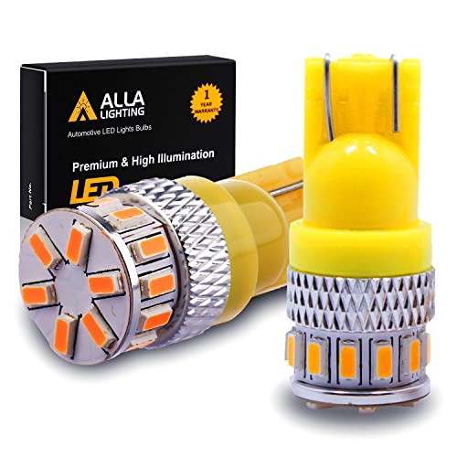 Alla Lighting T10 Wedge 168 194 LED Bulbs, Amber Yellow Super Bright 360° Side Marker Lights, Interior Map, Dome, Trunk Lamps W5W 2825 175, 3014 18-SMD 12V Replacement for Cars, Trucks