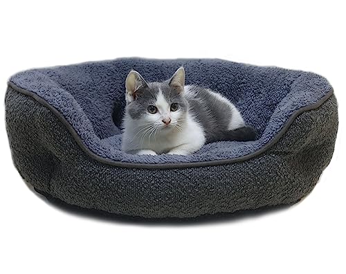 Dog Beds for Medium Dogs, Round Cat Beds for Indoor Cats, Washable Pet Bed for Puppy and Kitten with Slip-Resistant Bottom, Luxurious and Durable Pet Bed (Medium, Grey)