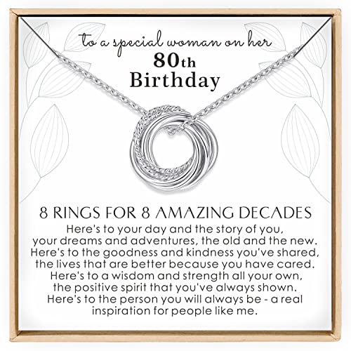 Annamate 80th Birthday Gifts for Women 925 Sterling Silver 8 Circles Necklace For Her Eight Decade Jewelry 80 Years Old Birthday Gift