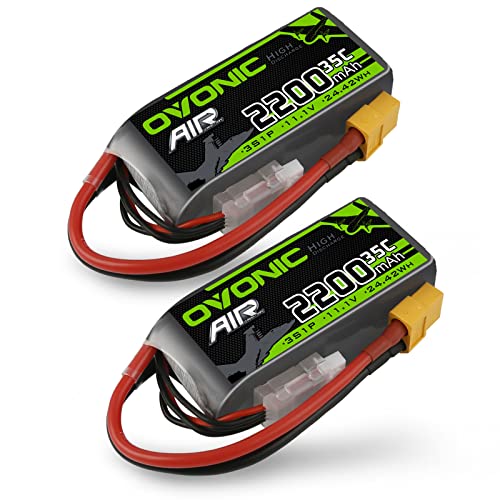 OVONIC 3s Lipo Battery 35C (Burst 70C) 2200mAh 11.1V Lipo Battery with XT60 Connector for Airplane RC Quadcopter Helicopter FPV Drone(2pcs)