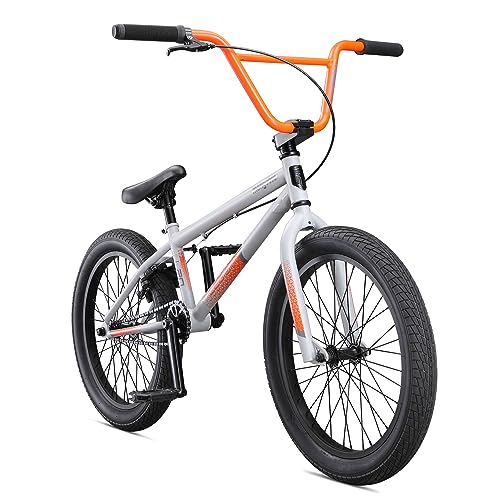 Mongoose Legion L20 Kids Freestyle BMX Bike, Intermediate Rider, Boys and Girls Bikes, 20-Inch Wheels, Hi-Ten Steel Frame, Micro Drive 25x9T BMX Gearing, Grey/Orange