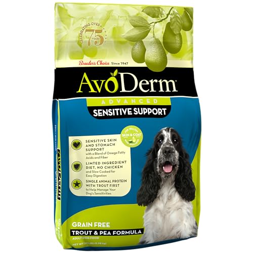 AvoDerm Advanced Sensitive Support Grain-Free Trout & Pea Formula Dry Dog Food, Sensitive Stomach, 22lb