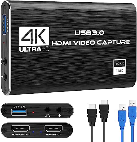 4K HDMI Video Capture Card, USB3.0 1080P 60FPS Video Recorder, Nintendo Switch Capture Card for Streaming Gaming and Broadcasting (Black)