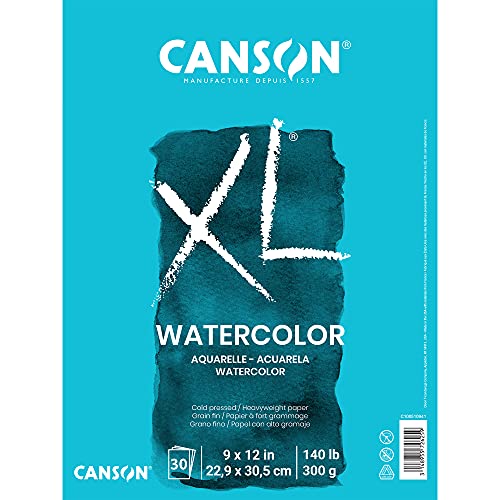 Canson XL Series Watercolor Pad, Heavyweight White Paper, Foldover Binding, 30 Sheets, 9x12 inch